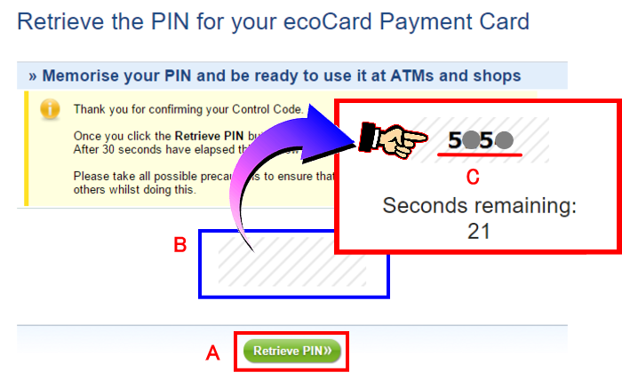 ecoCardの利用のためのPINコードを取得イメージ画像