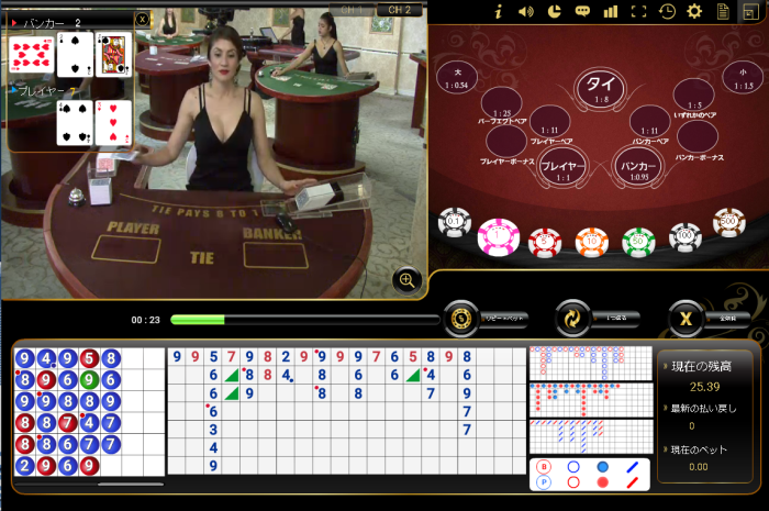 エンパイア777「ライブカジノ・北京」のライブカジノ・バカラゲームテーブルイメージ画像